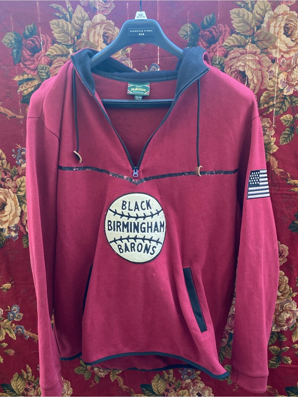Black Birmingham Barons Red Half-Zip Hoodie Sweatshirt